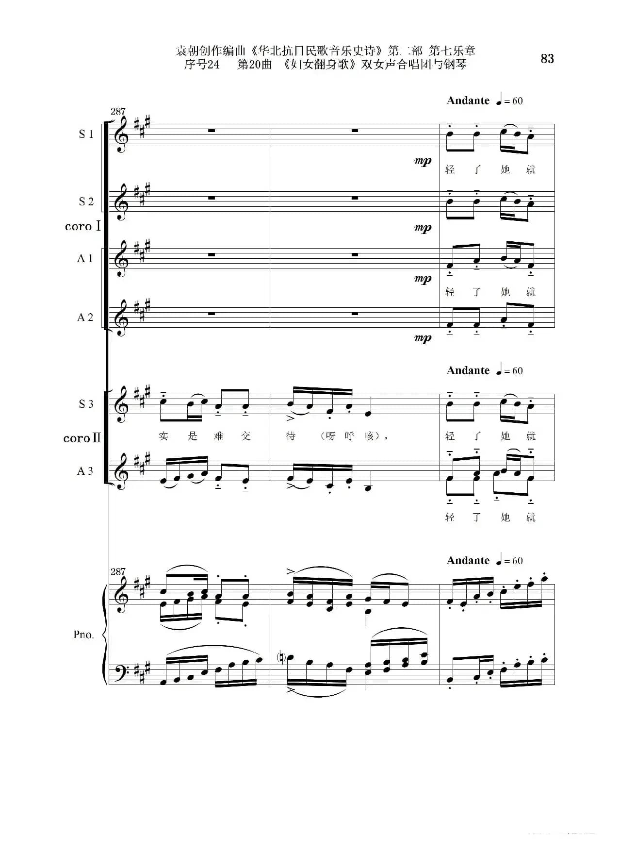 序号24第20曲《妇女翻身歌》双女声合唱团与钢琴