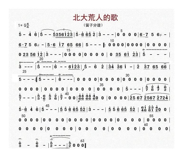 北大荒人的歌（笛子分谱）