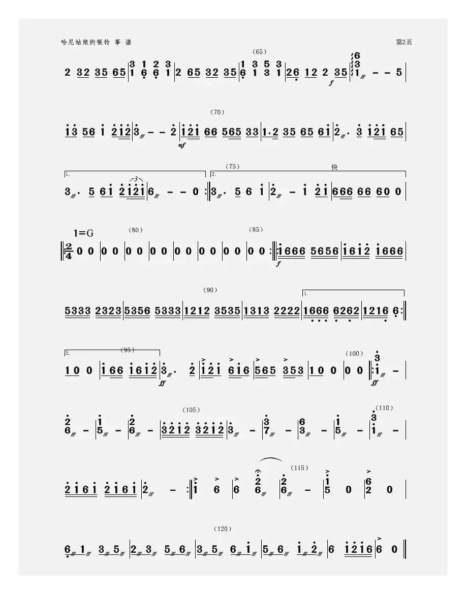 哈尼姑娘的银铃（筝谱）