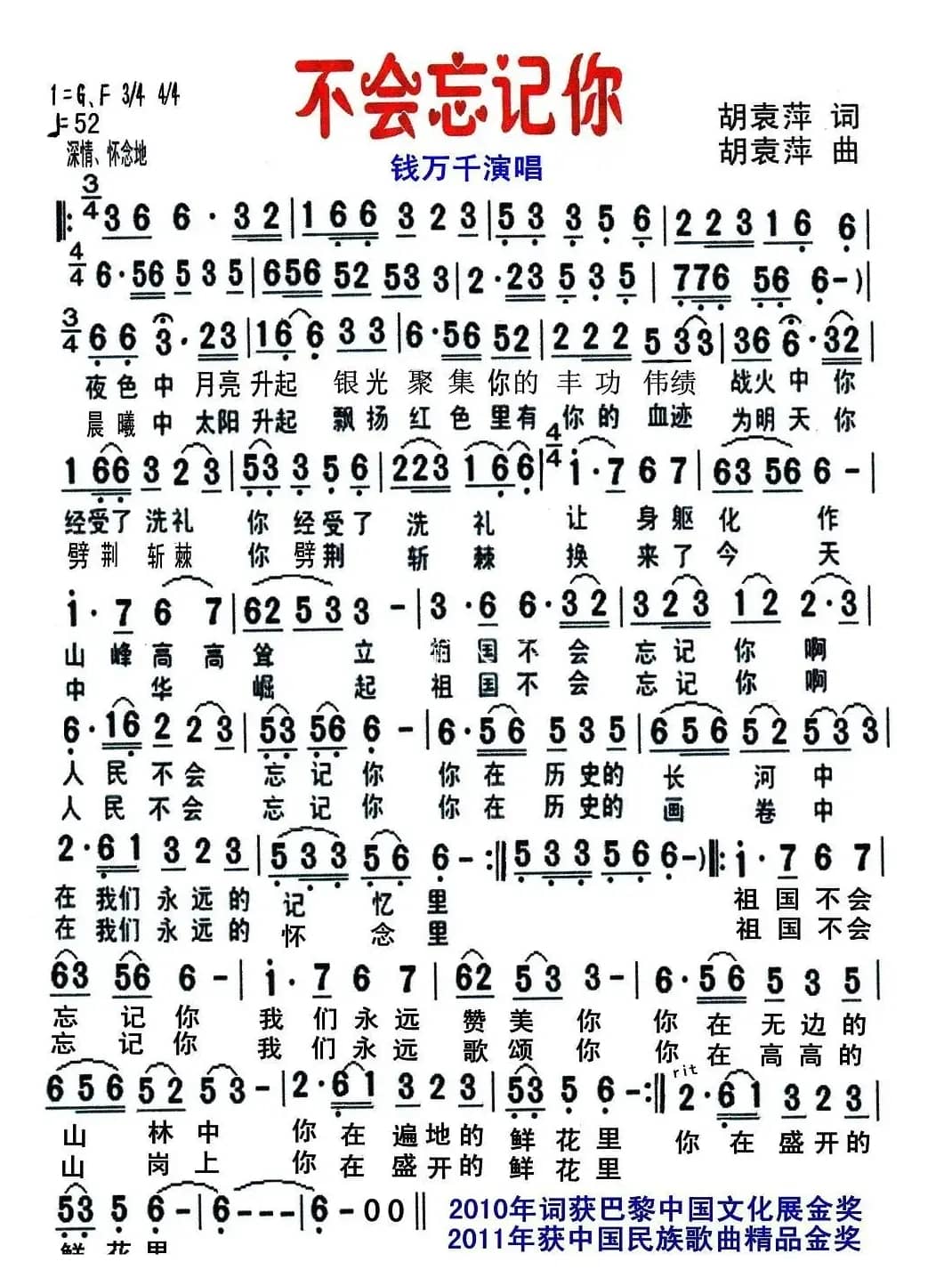 不会忘记你(胡袁萍 词曲)