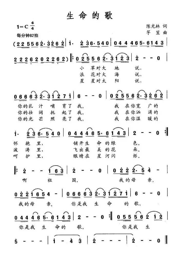 生命的歌（陈光林词 竽笙曲）