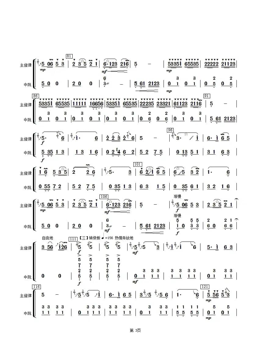 扬鞭催马运粮忙（中阮分谱）