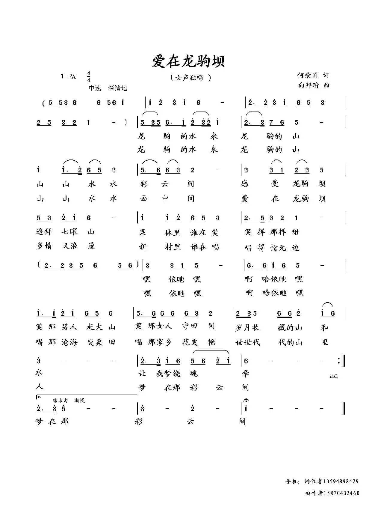 爱在龙驹坝（何荣国词 向邦瑜曲）