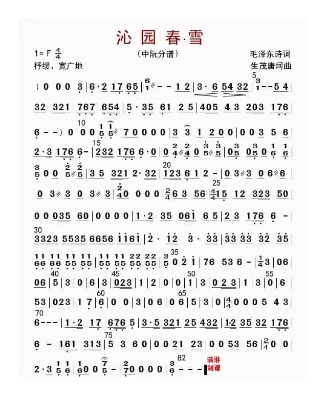 沁园春 雪（中阮分谱）