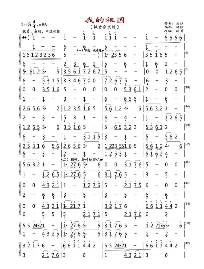 我的祖国（低音合成谱）