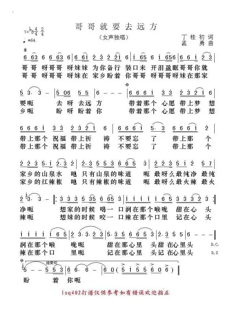 哥哥就要去远方