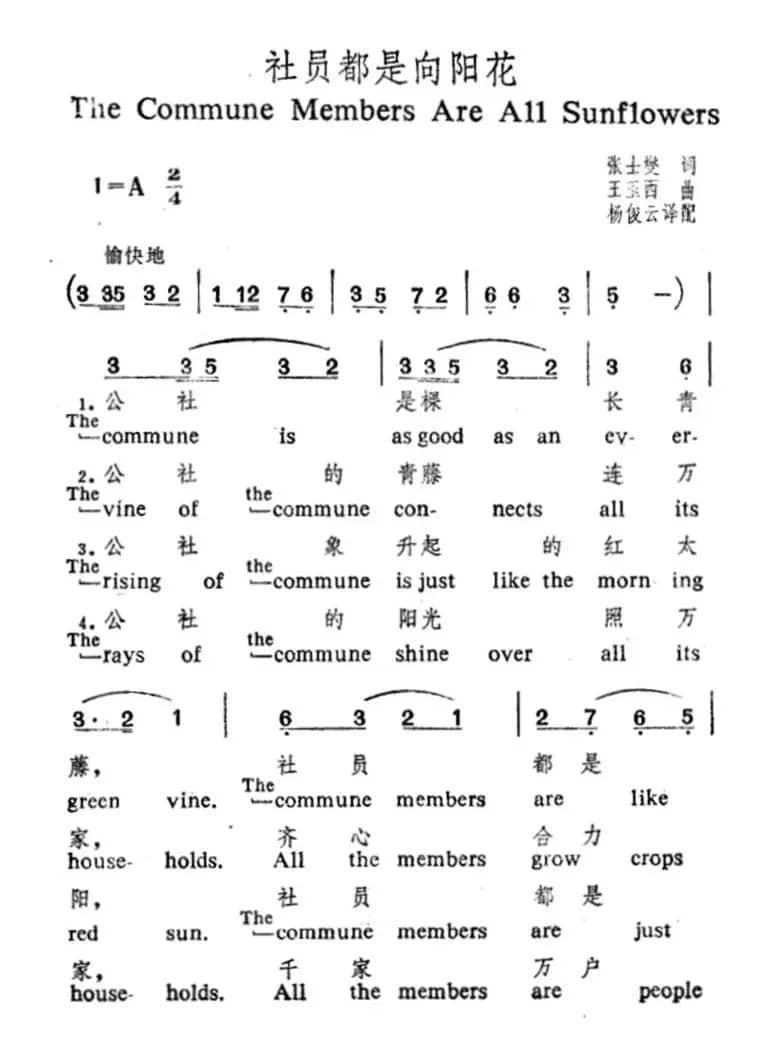 社员都是向阳花（中英文对照）