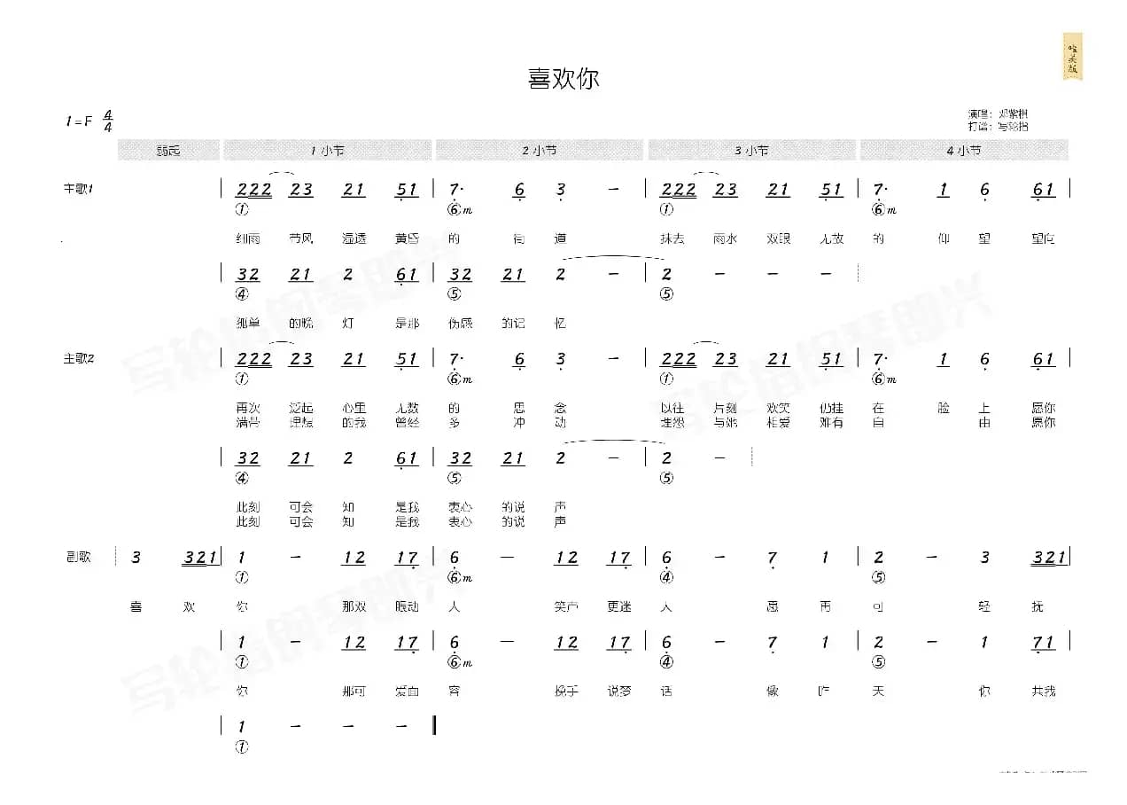 喜欢你（简和谱）