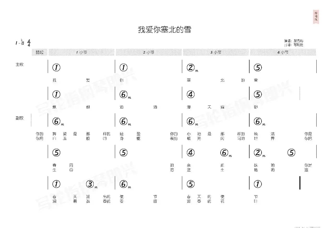 我爱你塞北的雪（简和谱）