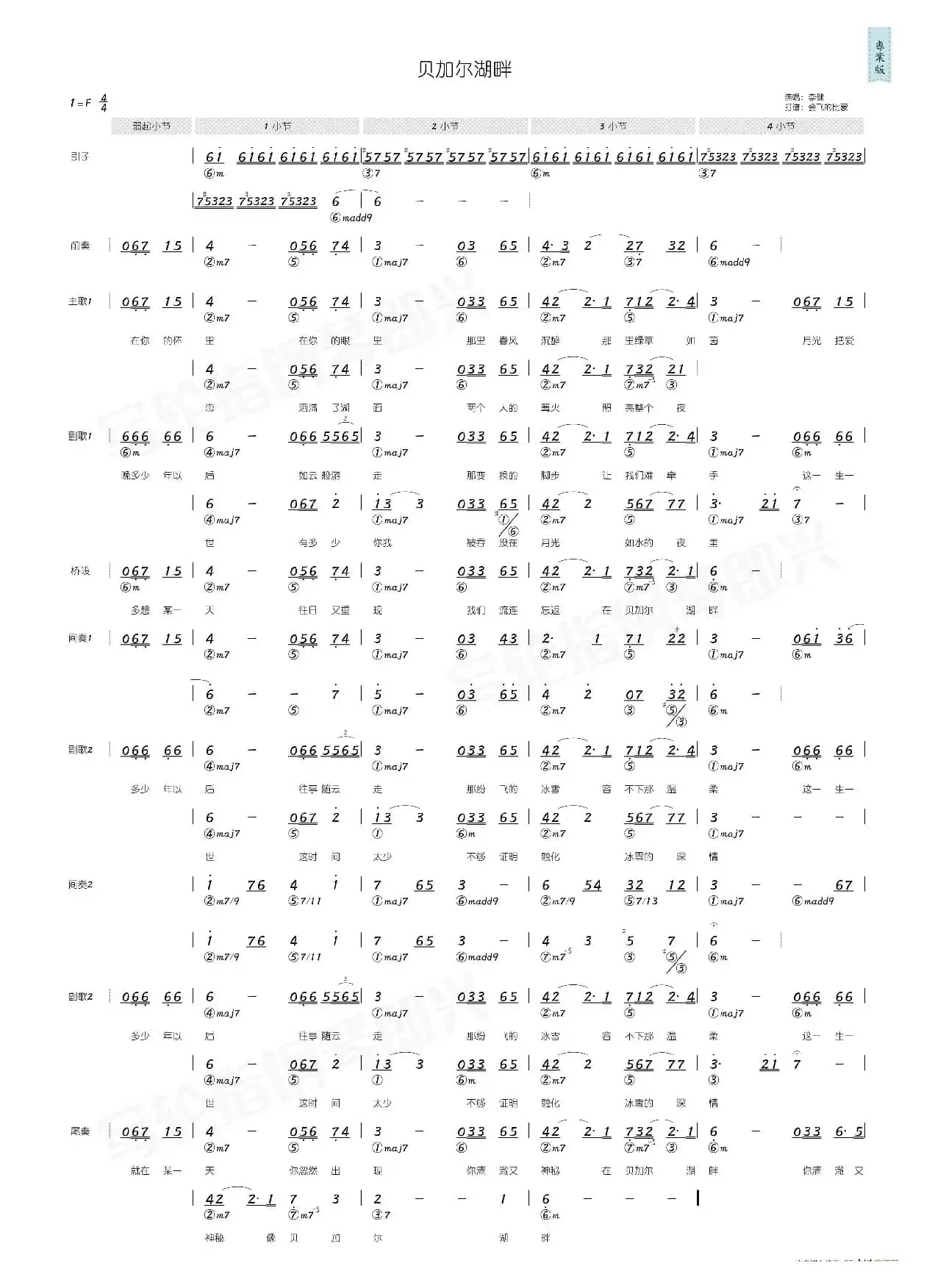 贝加尔湖畔（简和谱）
