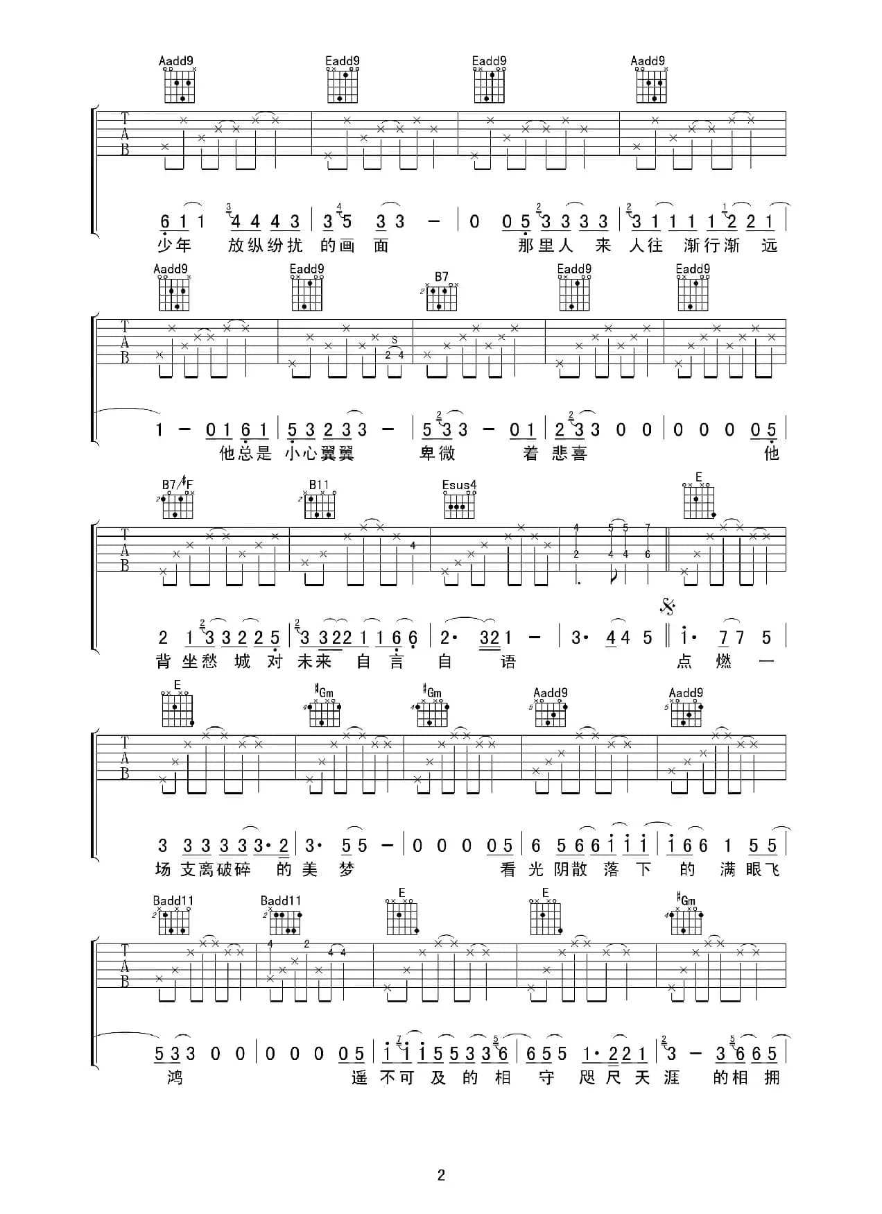 马頔《皆非》高清吉他谱（吉他弹唱 马頔）