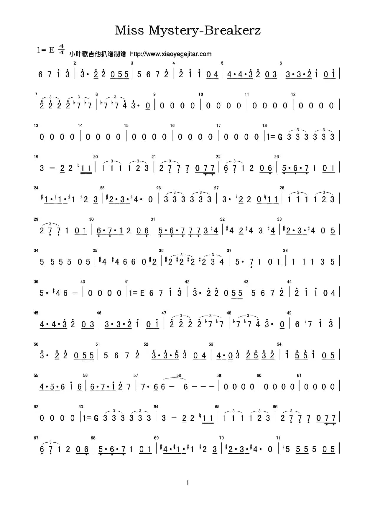 Miss Mystery-Breakerz（简谱）
