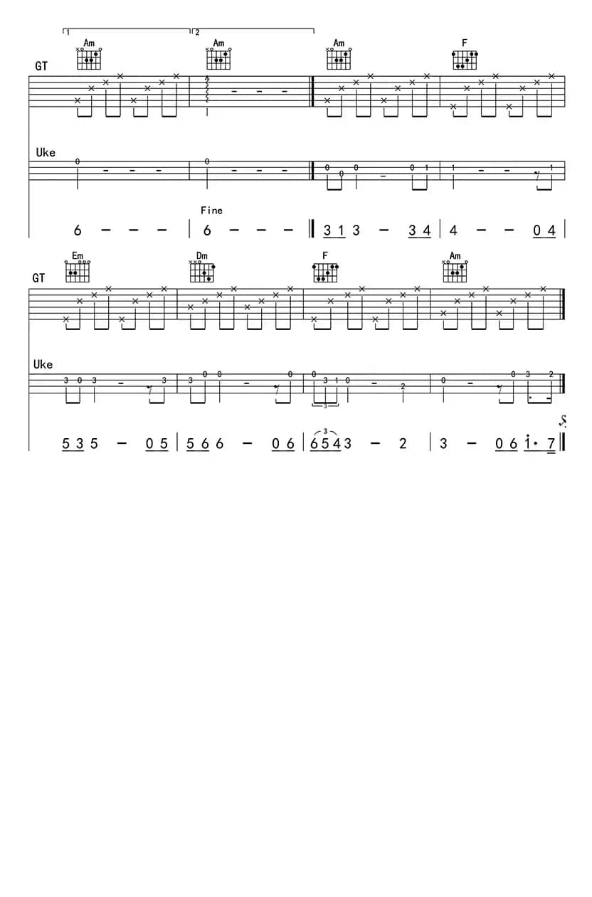  罗密欧与朱丽叶（ukulele四线谱）