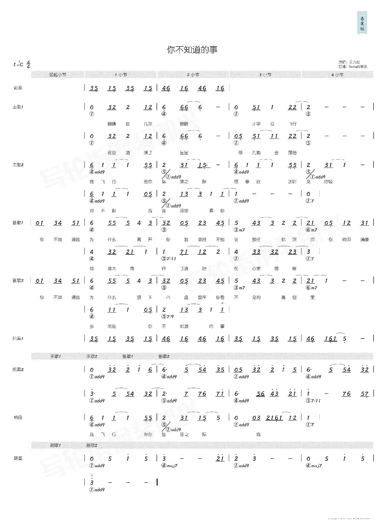 你不知道的事（简和谱）