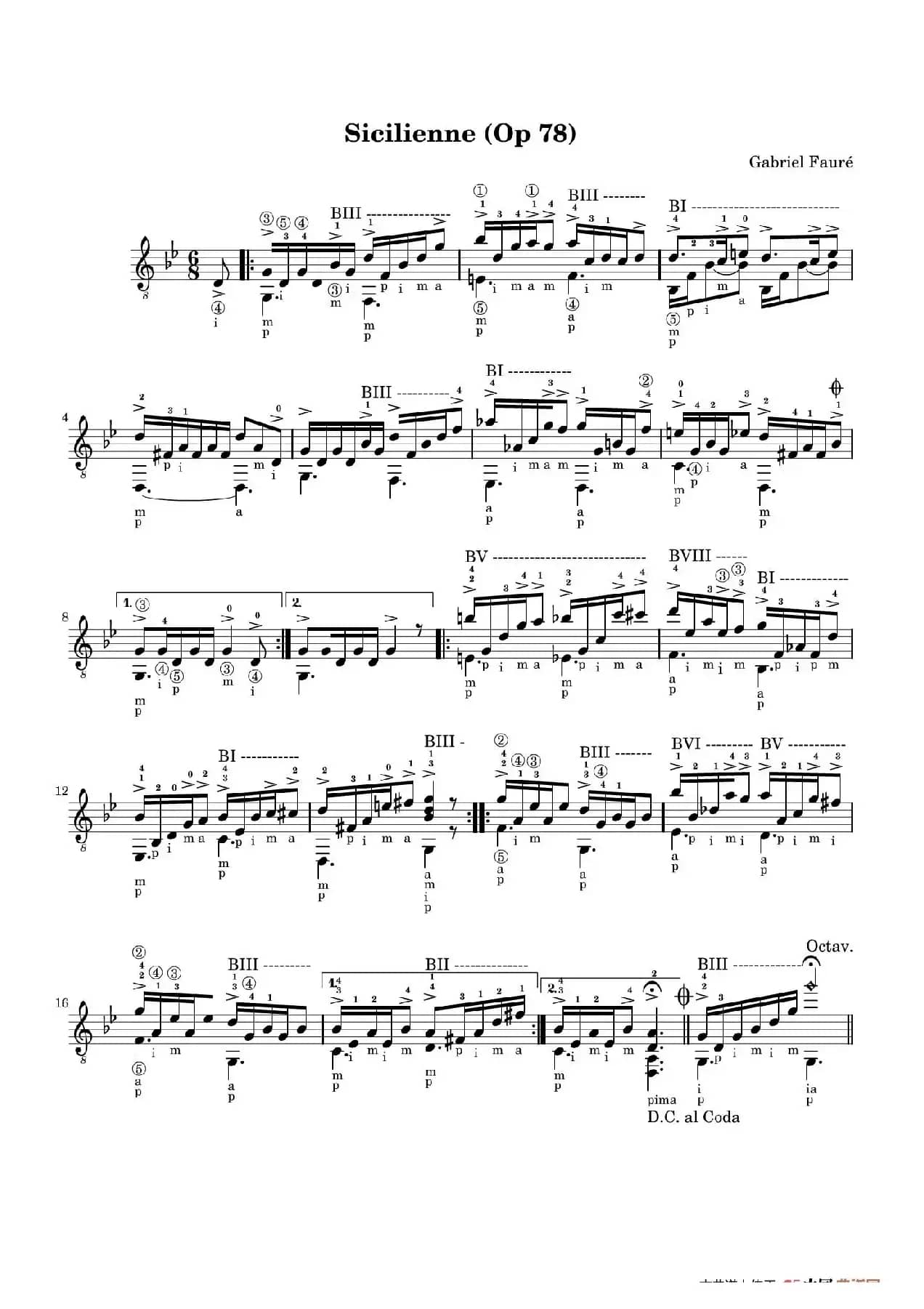 西西里舞曲（古典吉他独奏谱）