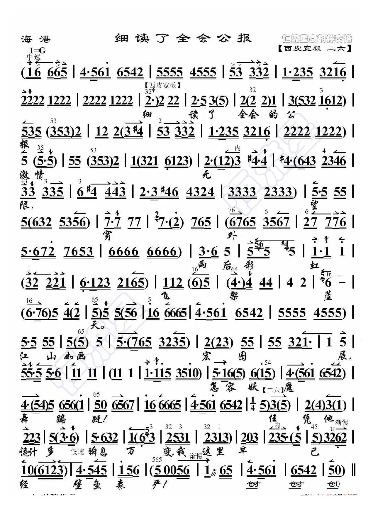 海港·细读了全会公报（京胡伴奏谱）