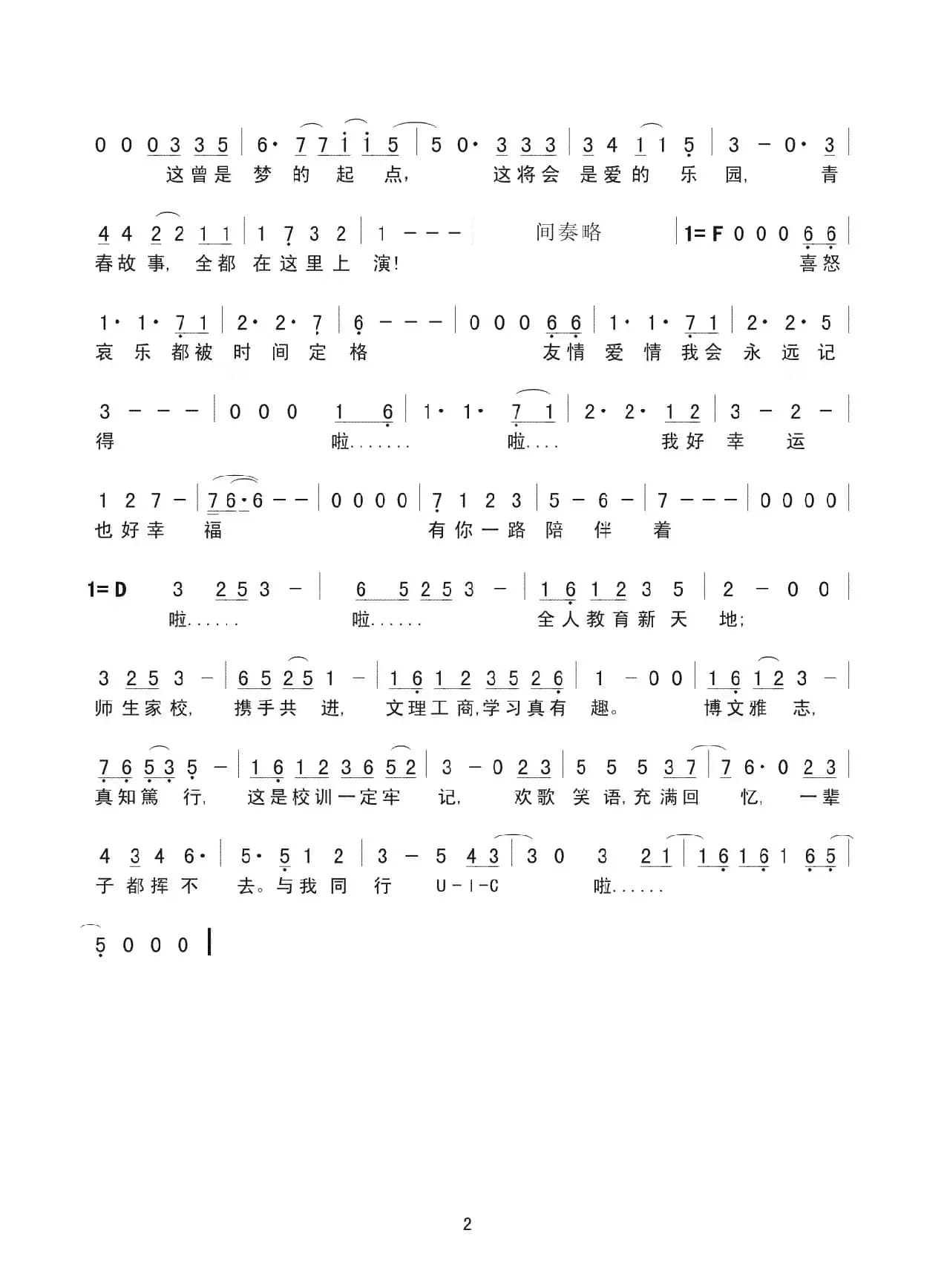 一路同行（简谱）