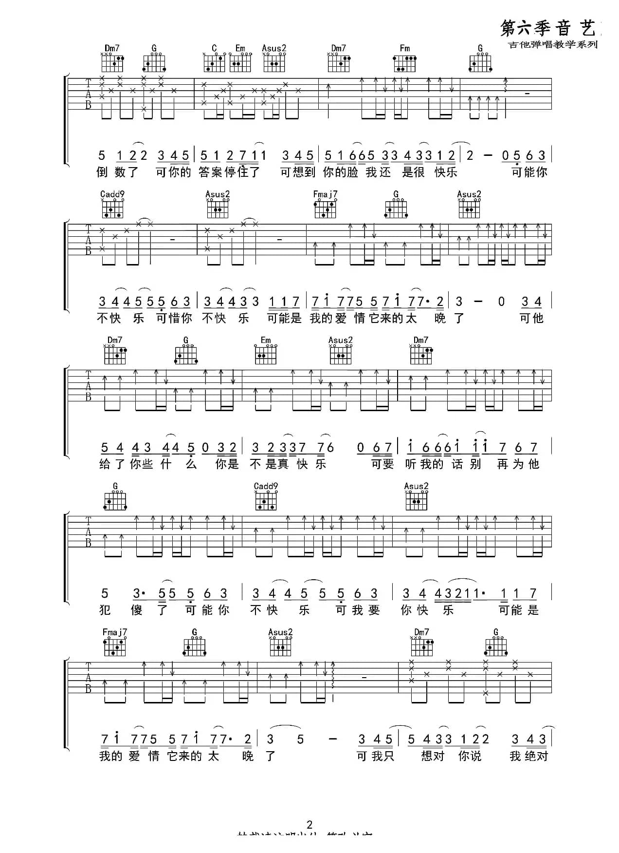 可乐（吉他六线谱）