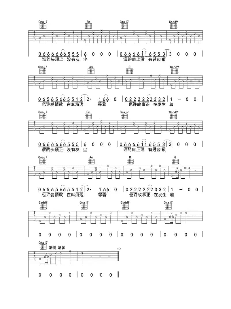 去大理（吉他六线谱）