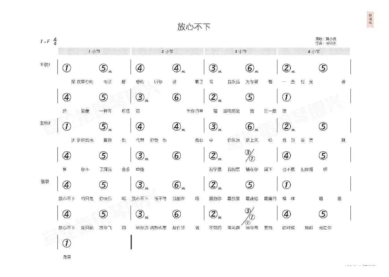 放心不下（简和谱）