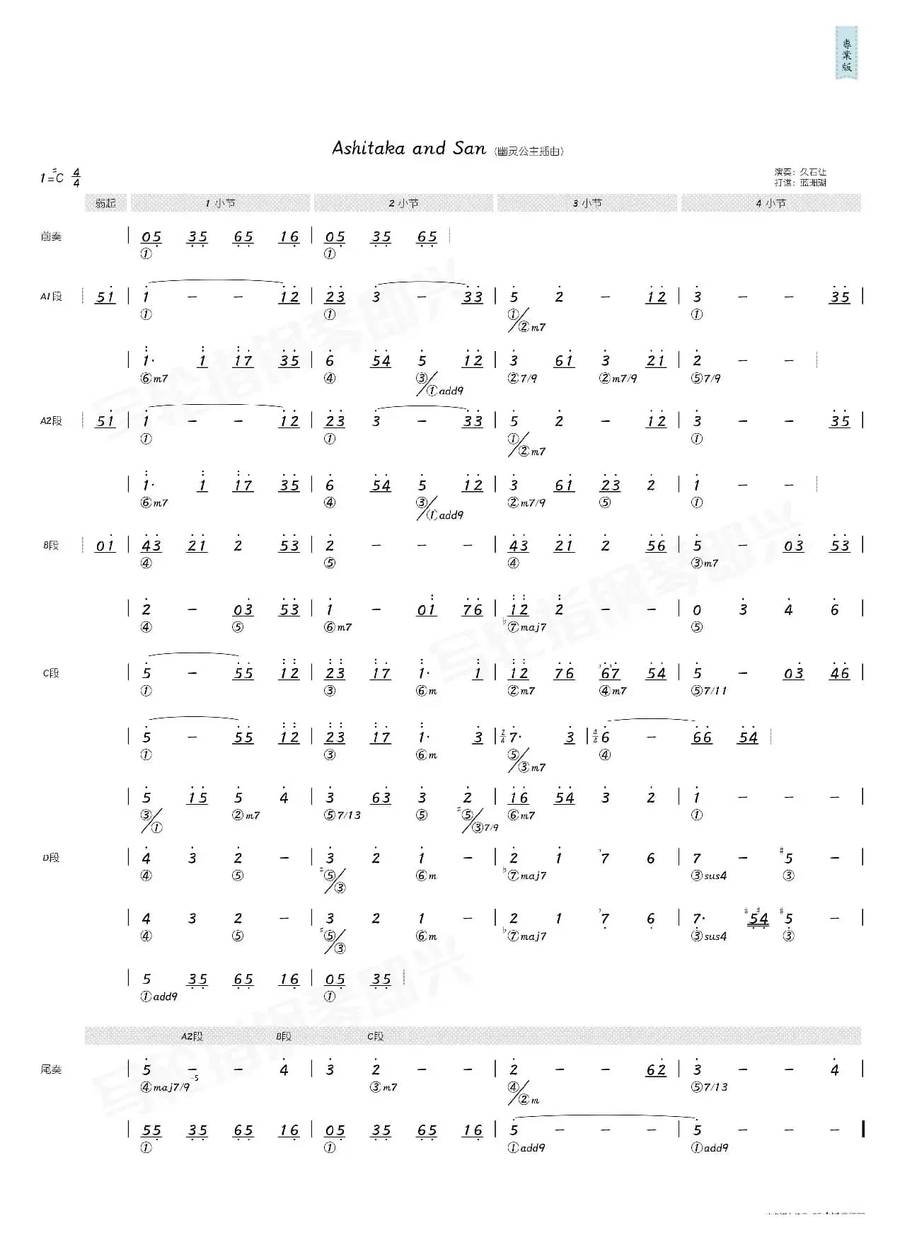 Ashitaka and San（简和谱）