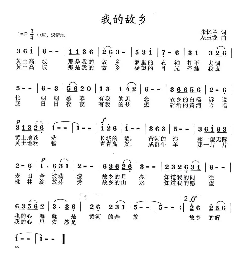 我的故乡（张玉兰词 左玉龙曲）