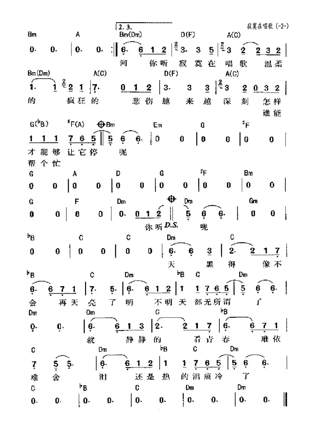 寂寞在唱歌（歌曲，双页谱）