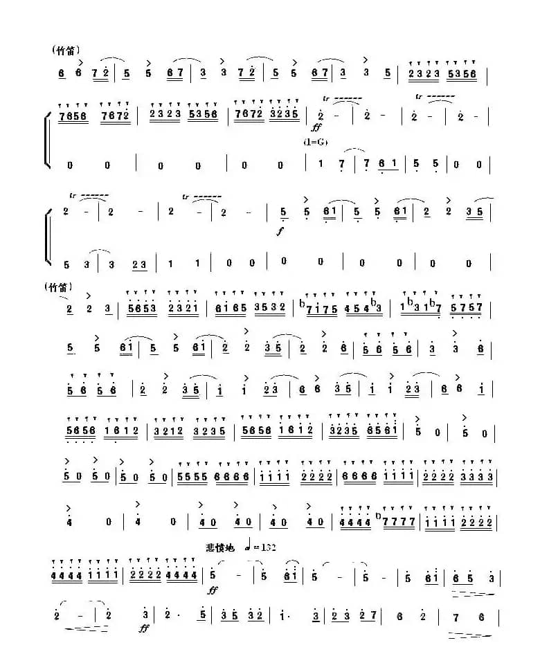 梁山伯与祝英台（竹笛与乐队二声部简谱）