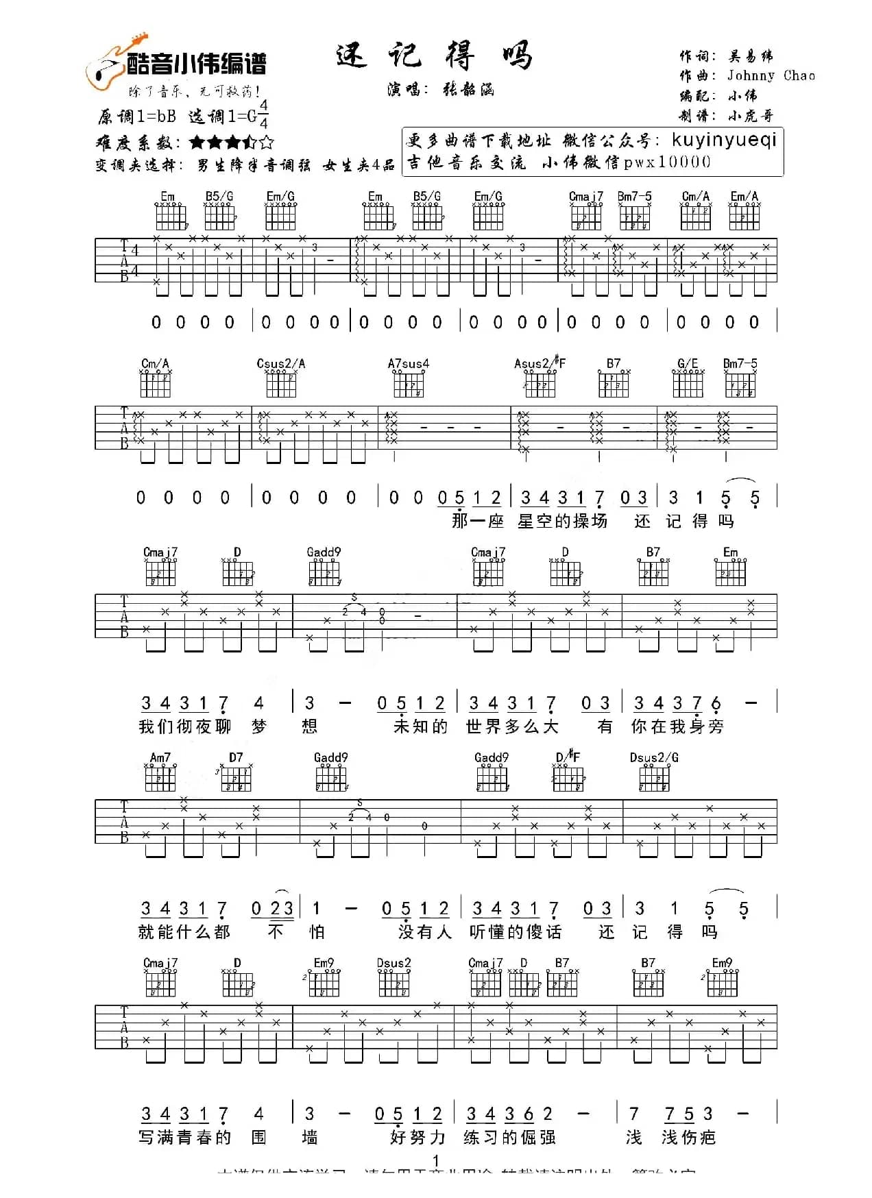 还记得吗 （吴易伟词 Johnny Chao曲、酷音小伟编谱）