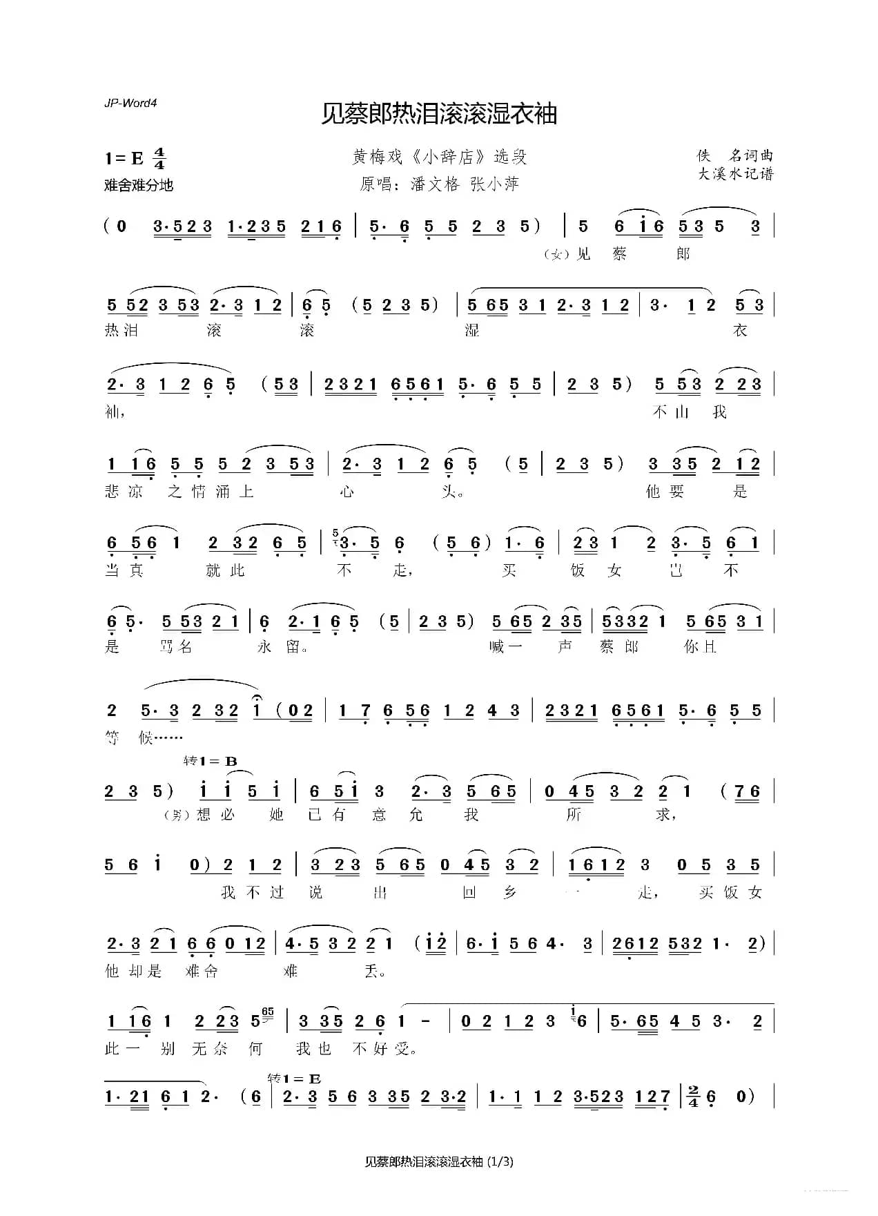 见蔡郎热泪滚滚湿衣袖（黄梅戏《小辞店》选段）