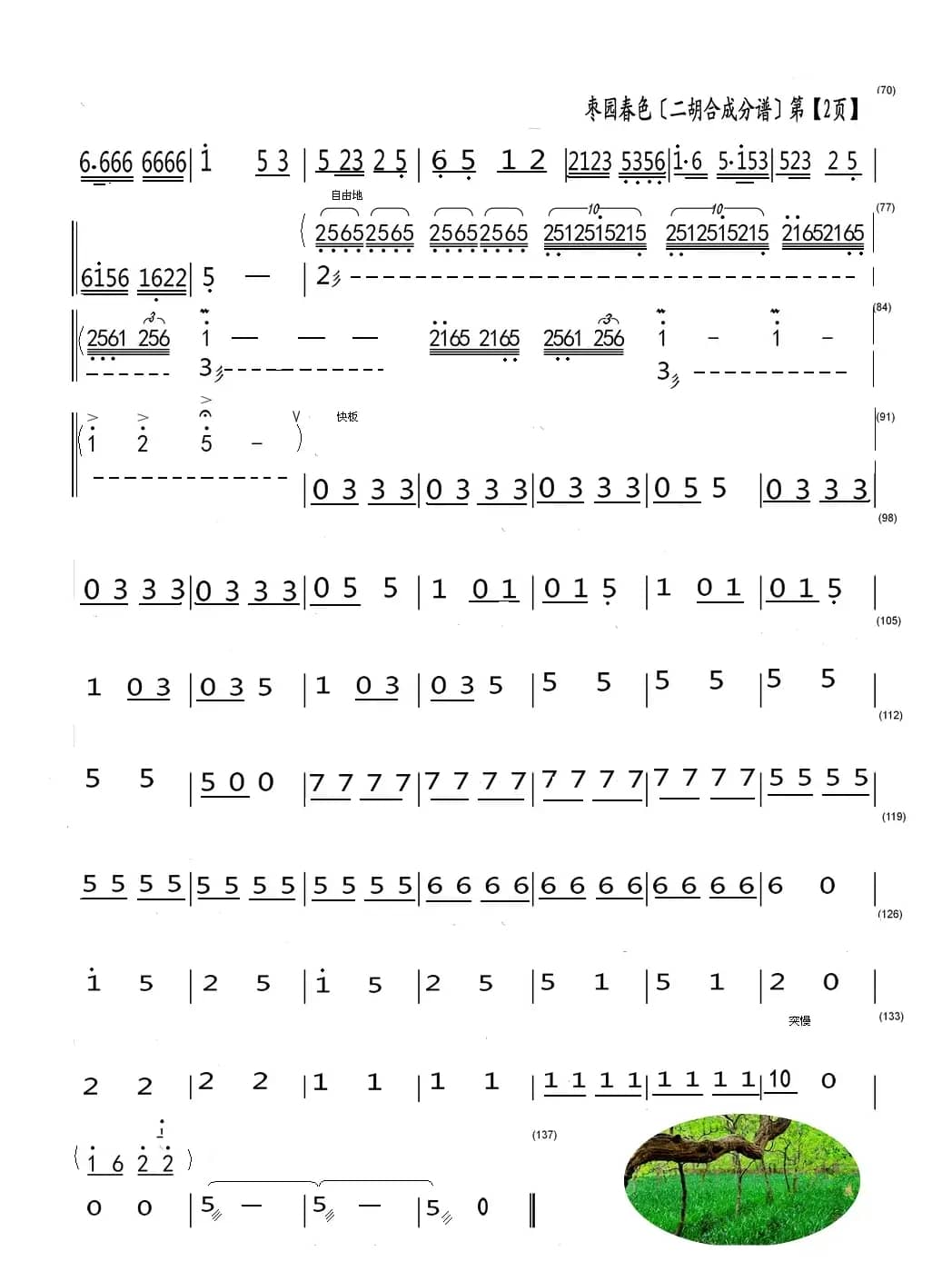 枣园春色（二胡合成分谱）