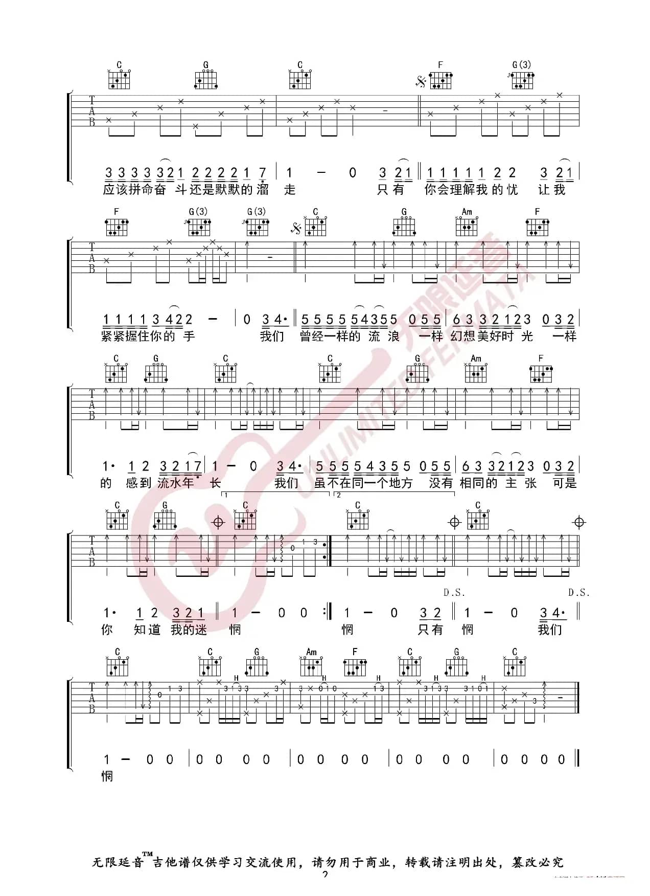 BEYOND 你知道我的迷惘 吉他谱（无限延音编配）