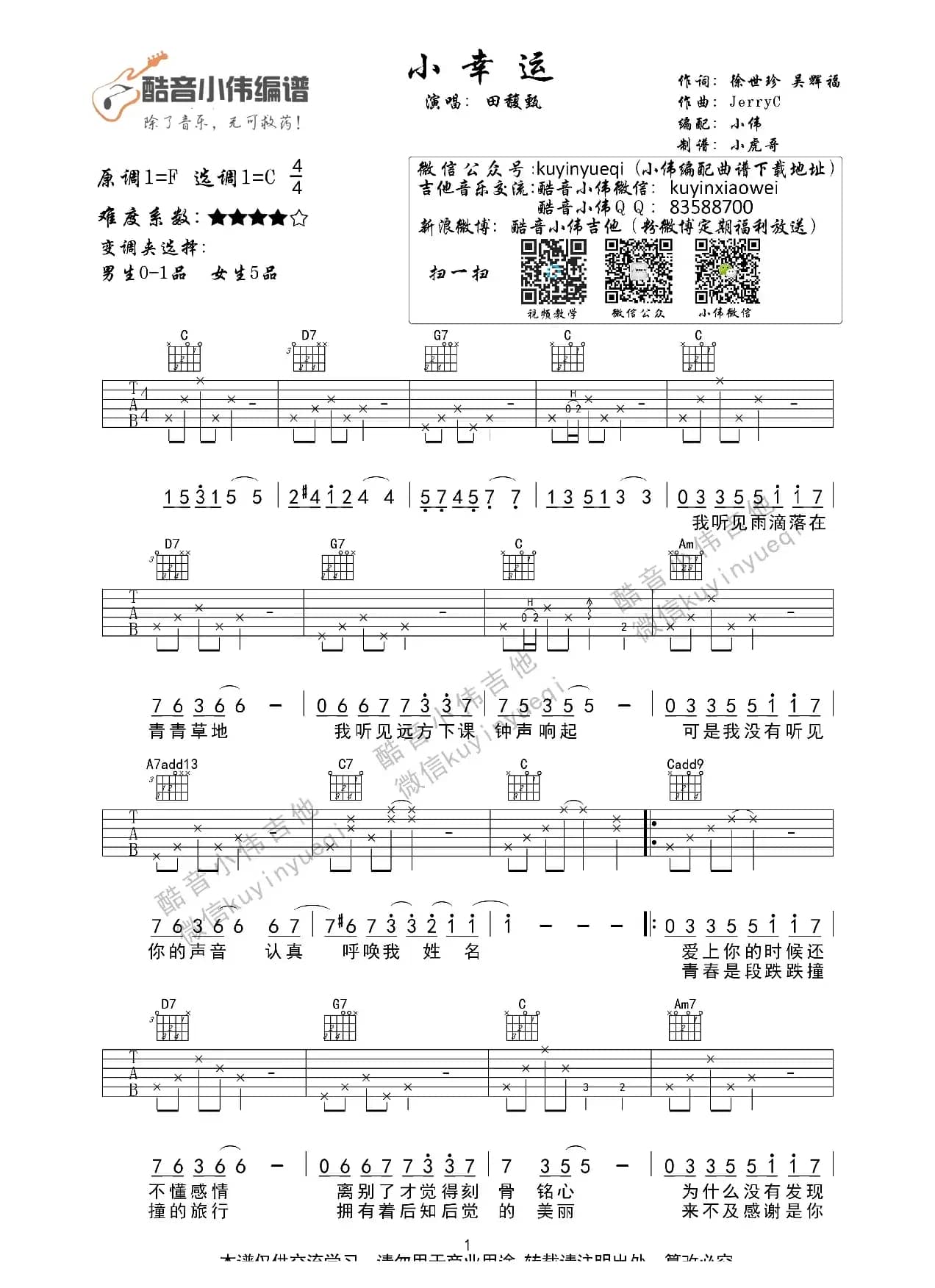 小幸运（田馥甄 酷音小伟编谱）