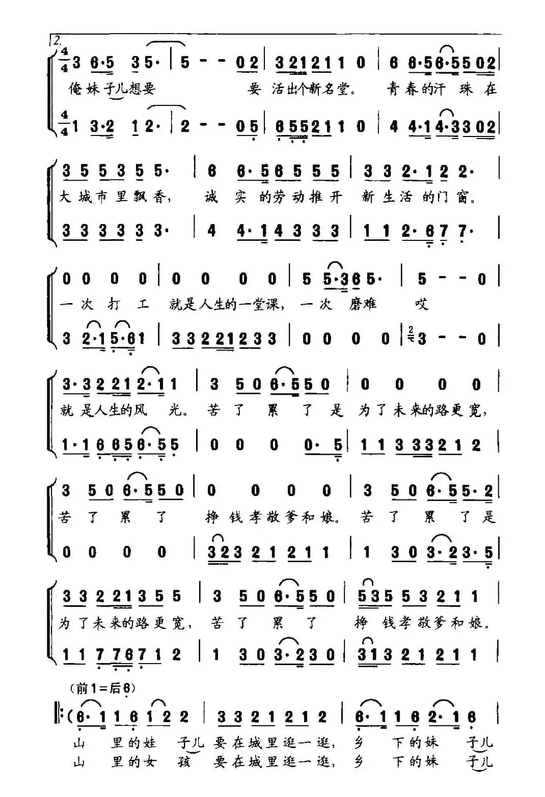 城里打工的姊妹花（韩惠来词 王耀明曲）