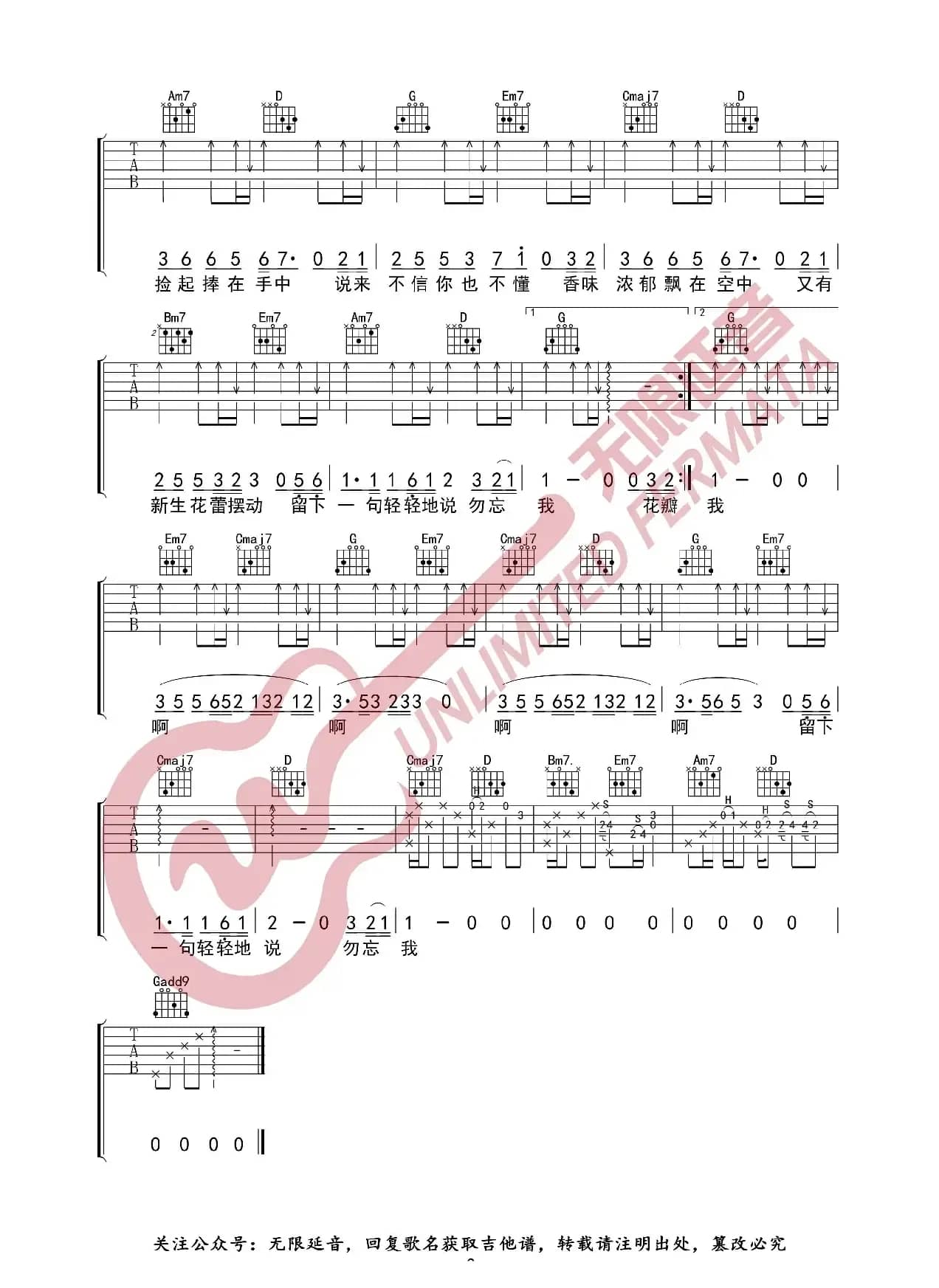 要不要买菜 勿忘我 吉他谱（无限延音编配）