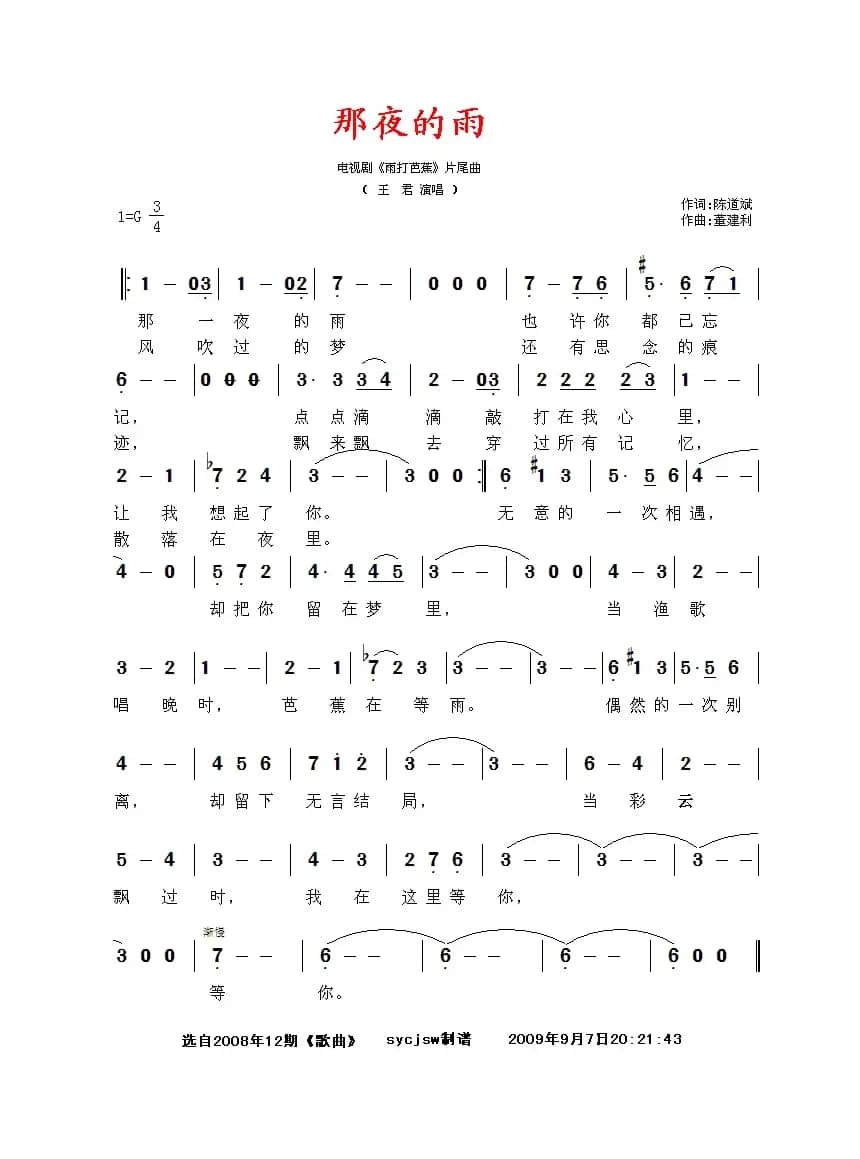 那夜的雨（电视剧《雨打芭蕉》片尾曲）