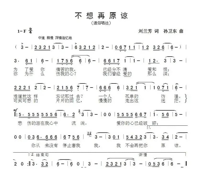 不想再原谅（刘兰芳词孙卫东曲）