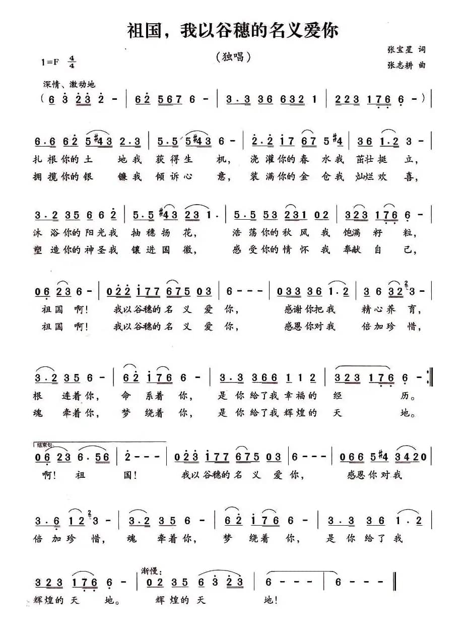 祖国，我以谷穗的名义爱你（张宝星词 张志耕曲）