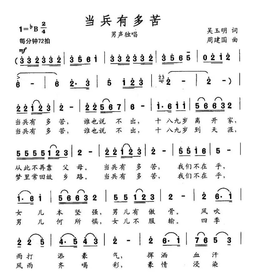 当兵有多苦（吴玉明词 周建国曲）