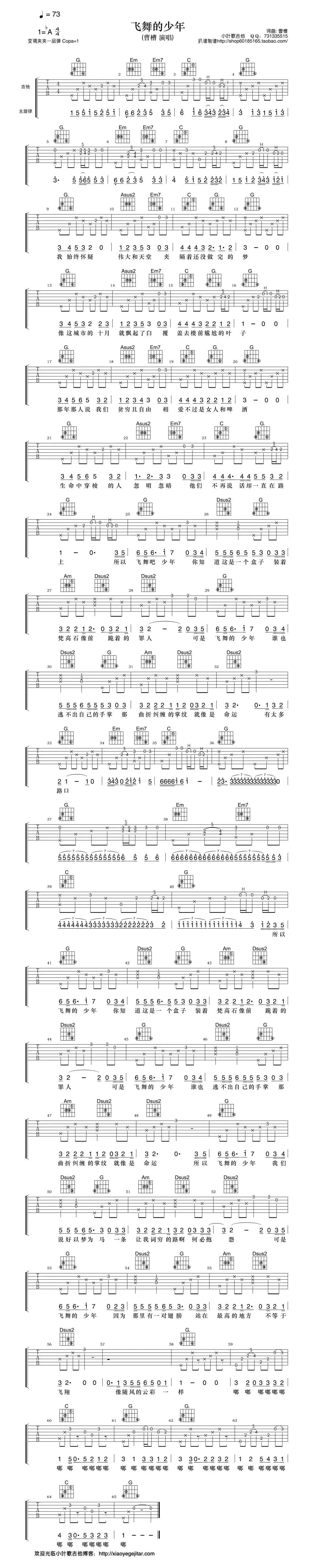 飞舞的少年（吉他弹唱谱）