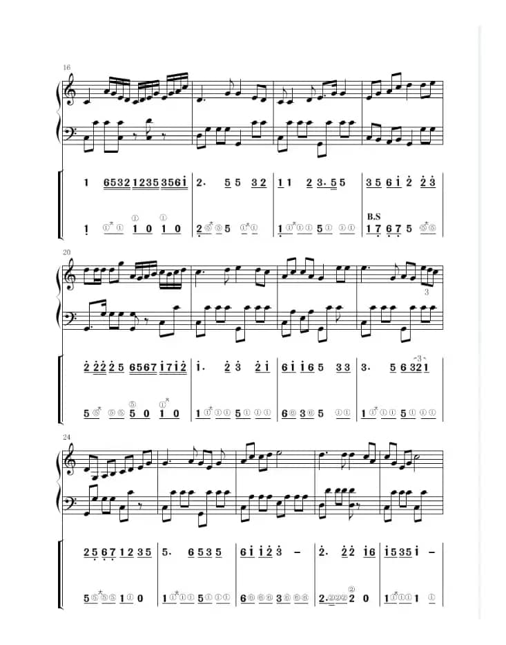 北国之春（手风琴谱带指法）