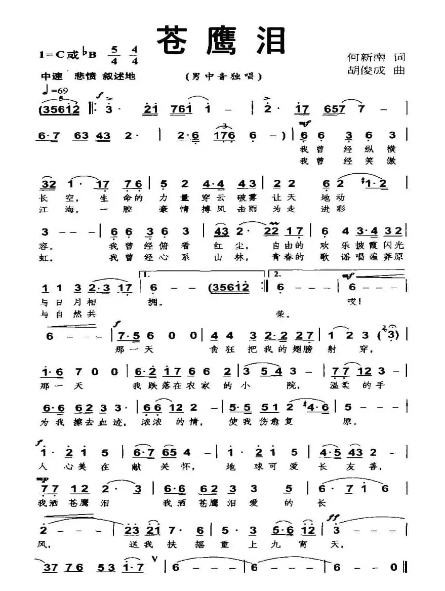 苍鹰泪（何新南词 胡俊成曲）