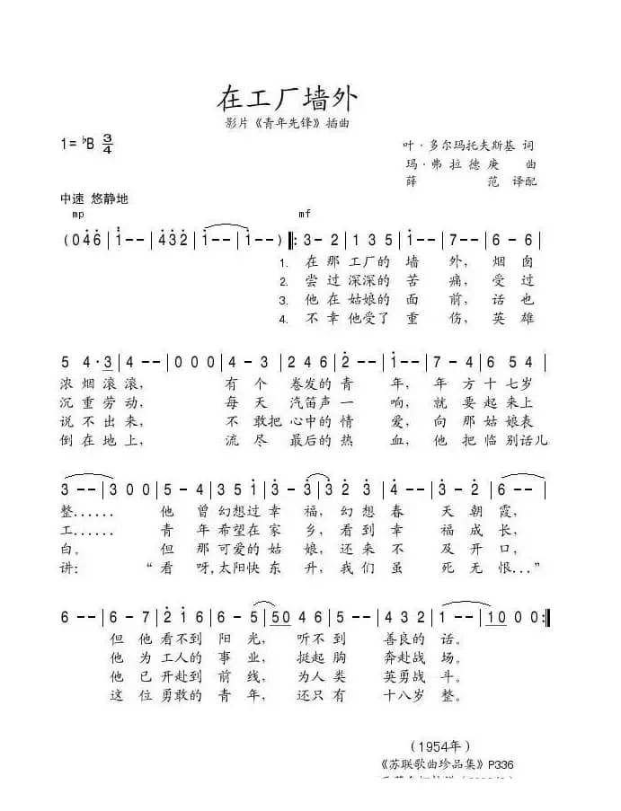 在工厂的墙外（影片《青年先锋》插曲）