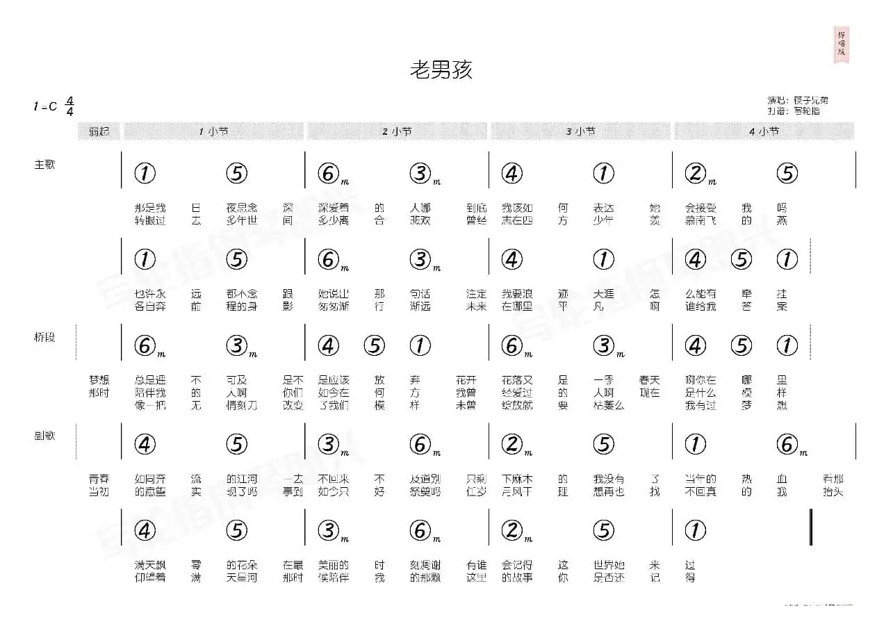 老男孩（简和谱）