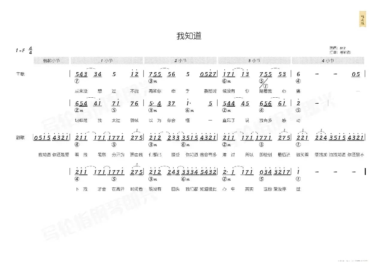 我知道（简和谱）