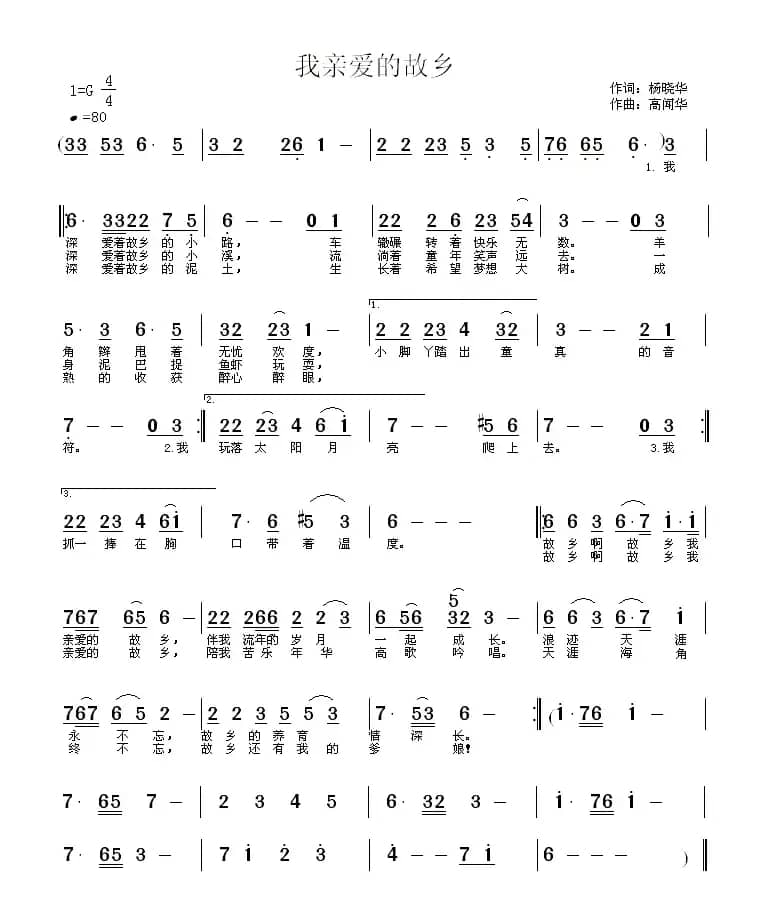 我亲爱的故乡（杨小华词 高闻华曲）