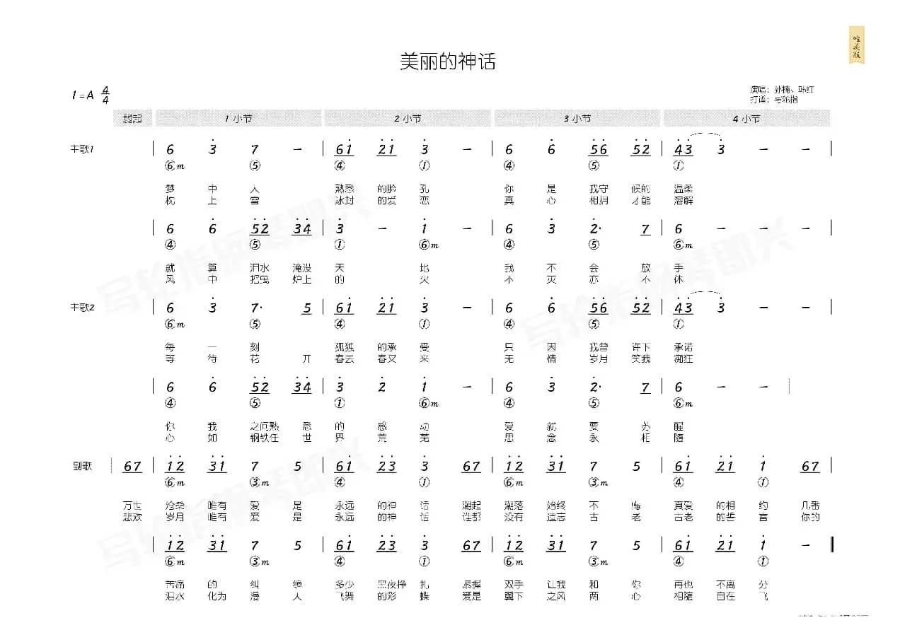 美丽的神话（简和谱）