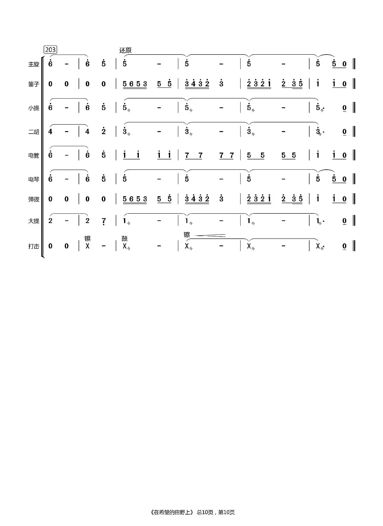 在希望的田野上（总谱）