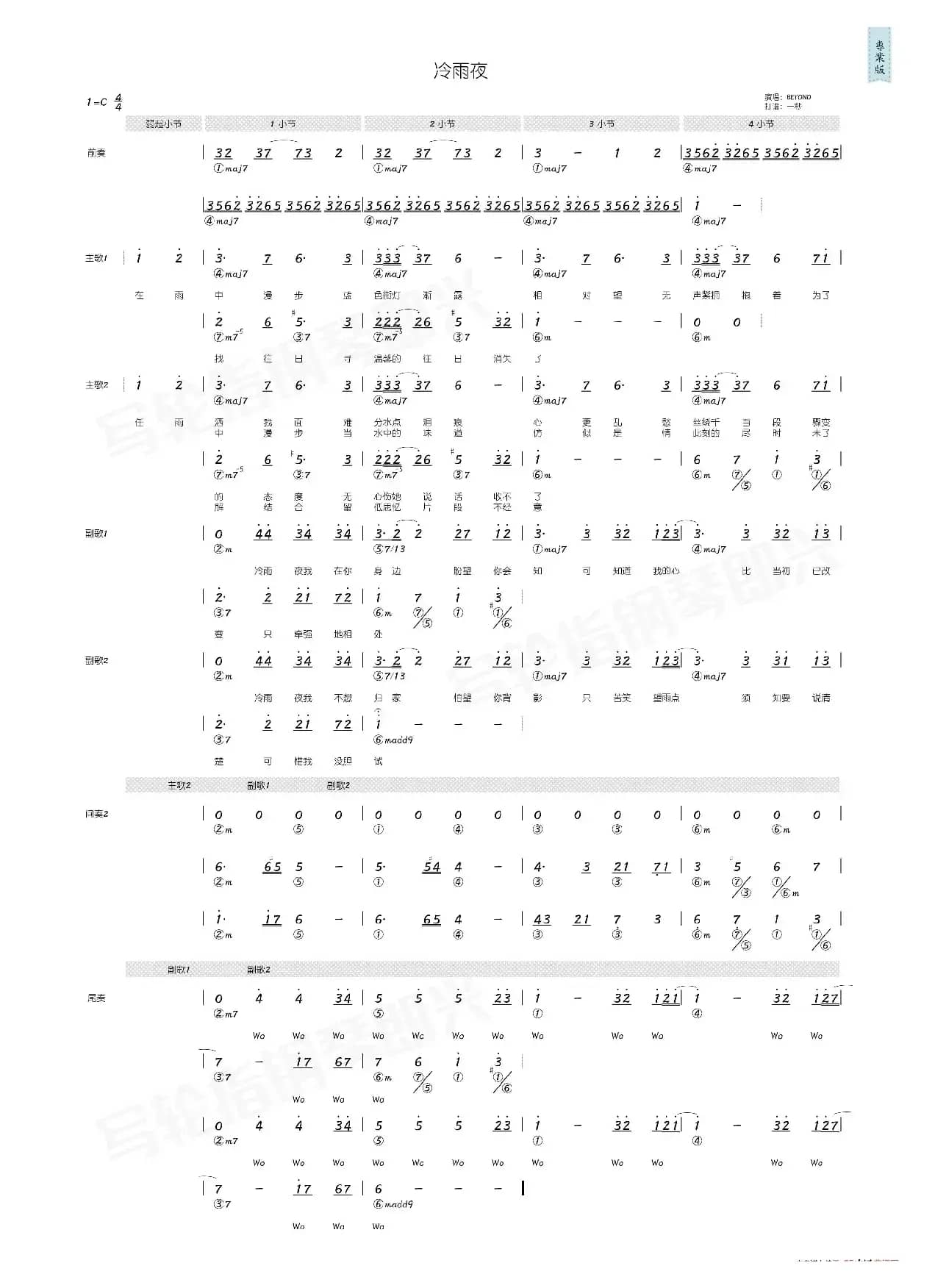 冷雨夜（简和谱）