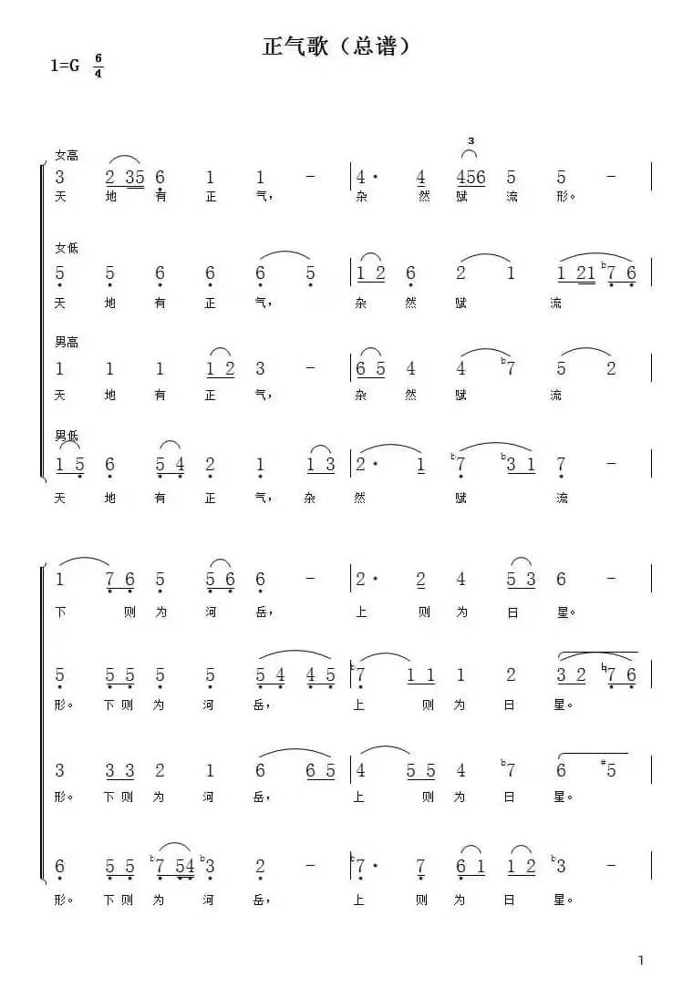 1、正气歌（合唱总谱及分谱）